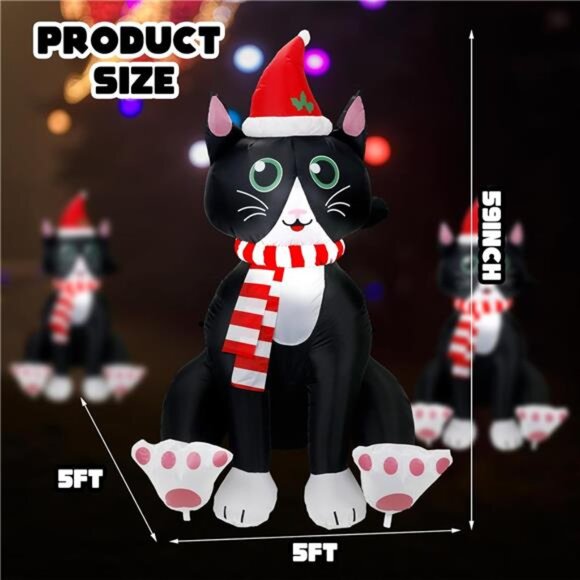 5 FT Christmas Inflatables Black Cat Outdoor Decorations Blow Up - Picture 2 of 7